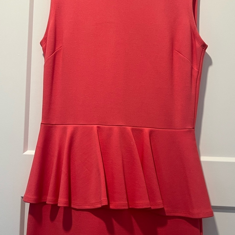 Coral Peplum Style Dress - Picture 2 of 4